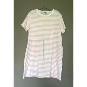 Draper James Tie Waist T-shirt Dress in Light Pink White Mariner Stripe - Large